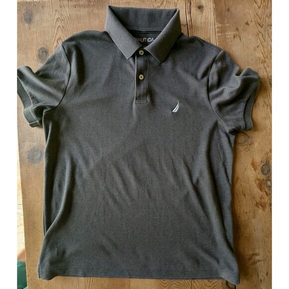 Nautica Polo Men's Medium Gray Short Sleeved Slim Fit Cotton Poly Blend Preppy - Picture 11 of 16